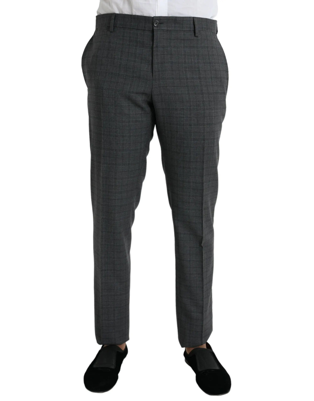 Pantalon de costume martini gris à carreaux en laine de dolce gabbana avec coupe ajustée et passants de ceinture