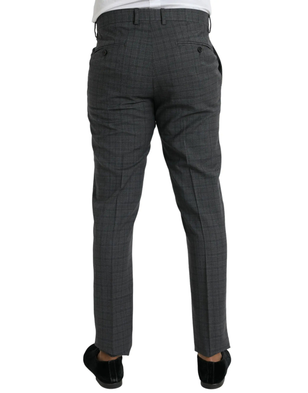 Pantalon homme dolce gabbana gris à carreaux en laine martini adapté formel avec coupe ajustée et passants de ceinture