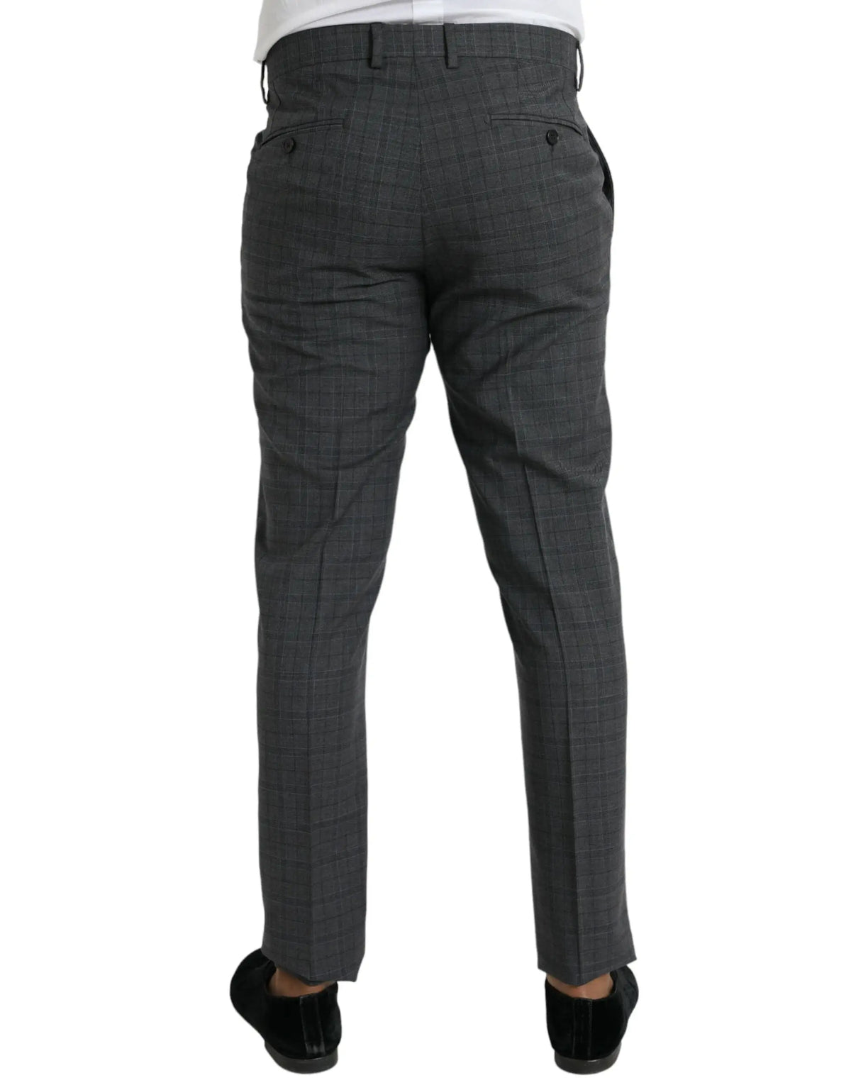 Pantalon homme dolce gabbana gris à carreaux en laine martini adapté formel avec coupe ajustée et passants de ceinture
