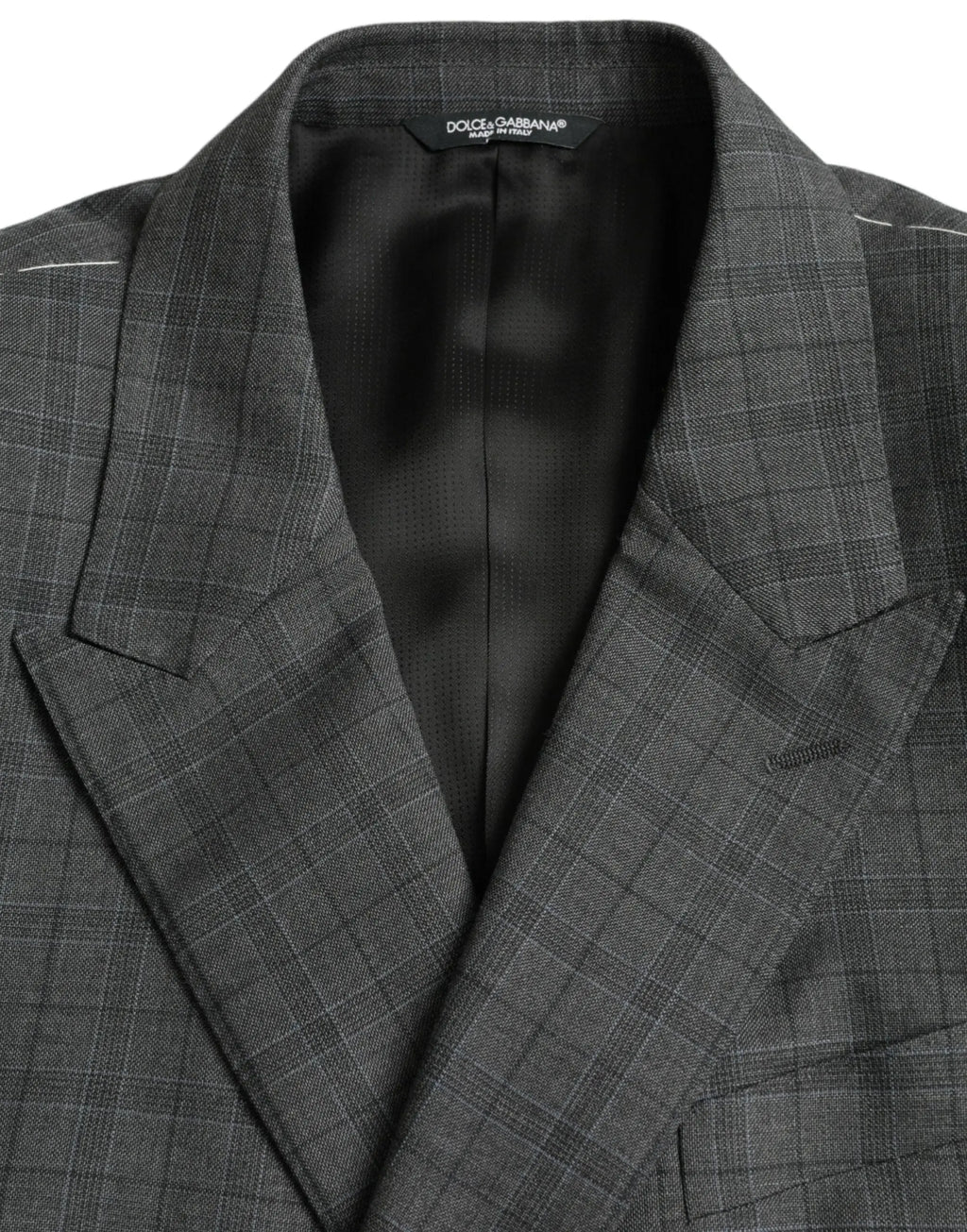 Dolce & gabbana blazer en laine gris à carreaux avec col cranté classique et doublure satinée noire pour costume formel martini