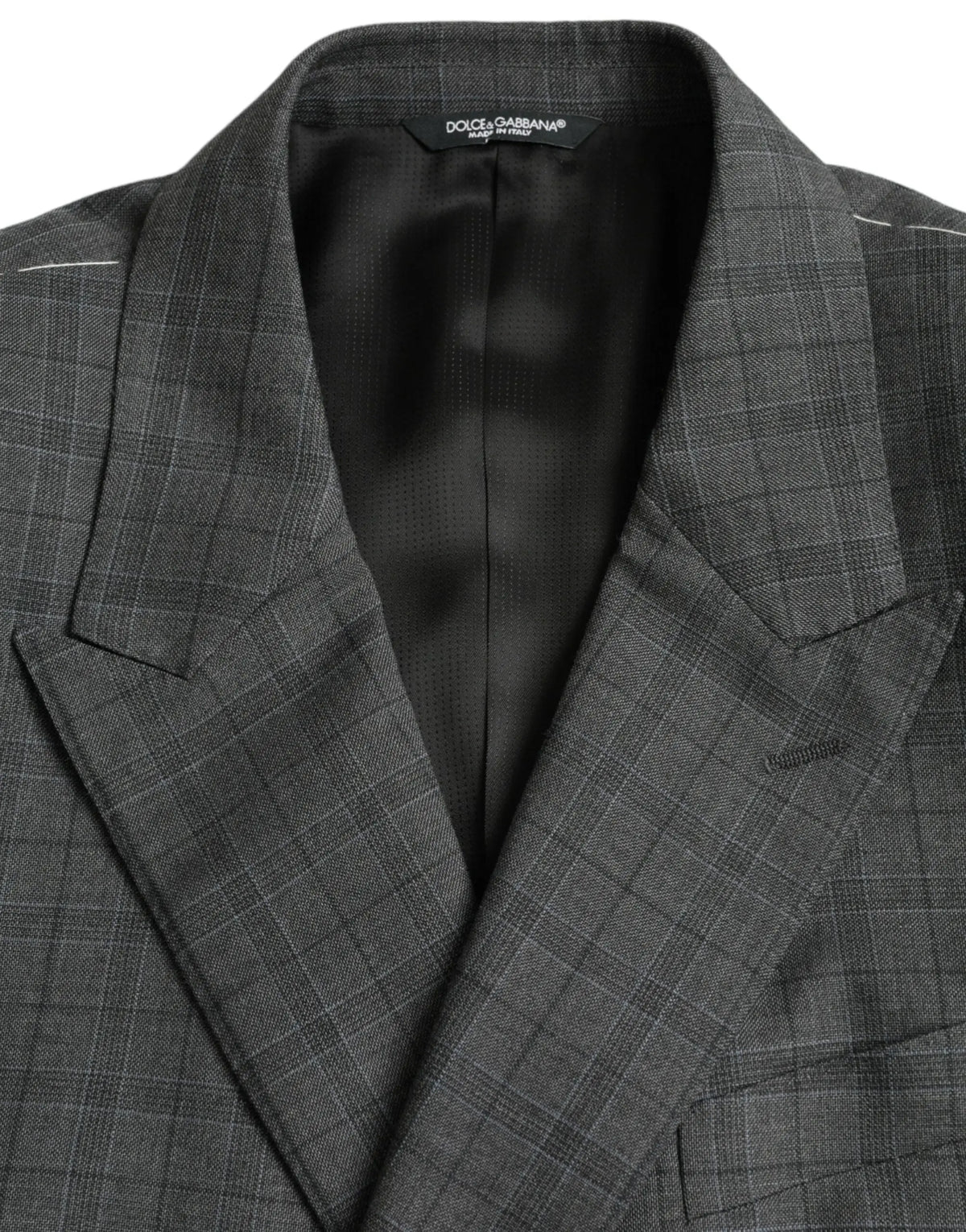 Dolce & gabbana blazer en laine gris à carreaux avec col cranté classique et doublure satinée noire pour costume formel martini