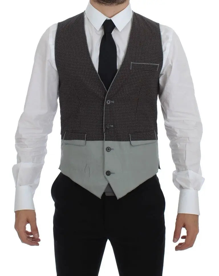 Dolce & gabbana gilet homme deux tons gris avec partie supérieure texturée gris foncé à pois blancs subtils et bas gris clair solide