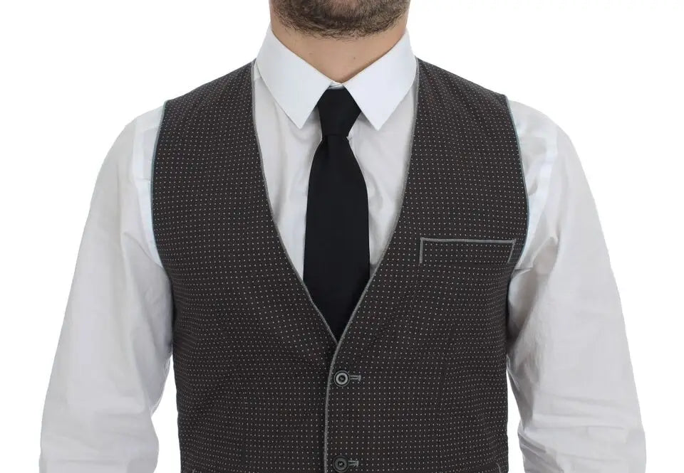 Dolce & gabbana gilet gris à pois blanc subtil avec boutons argentés en tissu élégant pour hommes