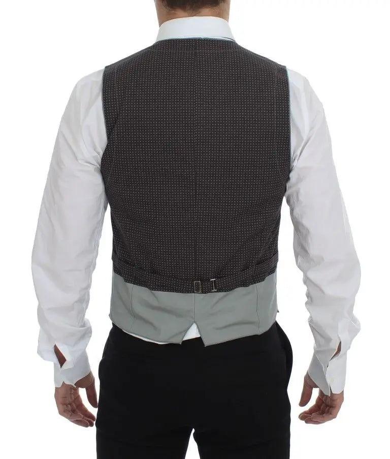 Dolce & gabbana gilet de costume gris foncé à pois subtils en tissu texturé avec coupe ajustée élégante