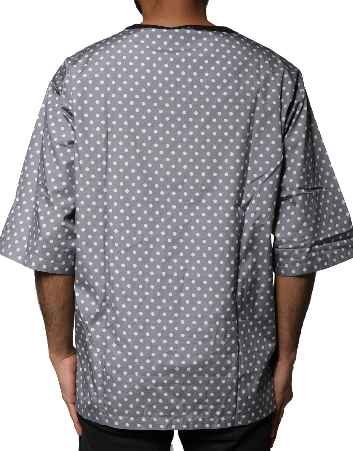 Haut à manches courtes gris dolce & gabbana à pois blancs avec bordure noire style pin-up en coton