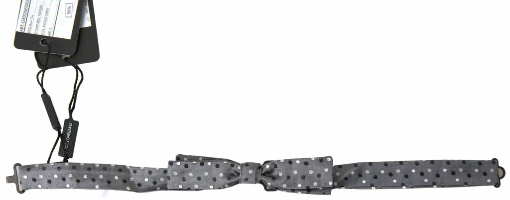 Noeud papillon réglable pour homme dolce & gabbana en soie grise à pois noirs et blancs design classique