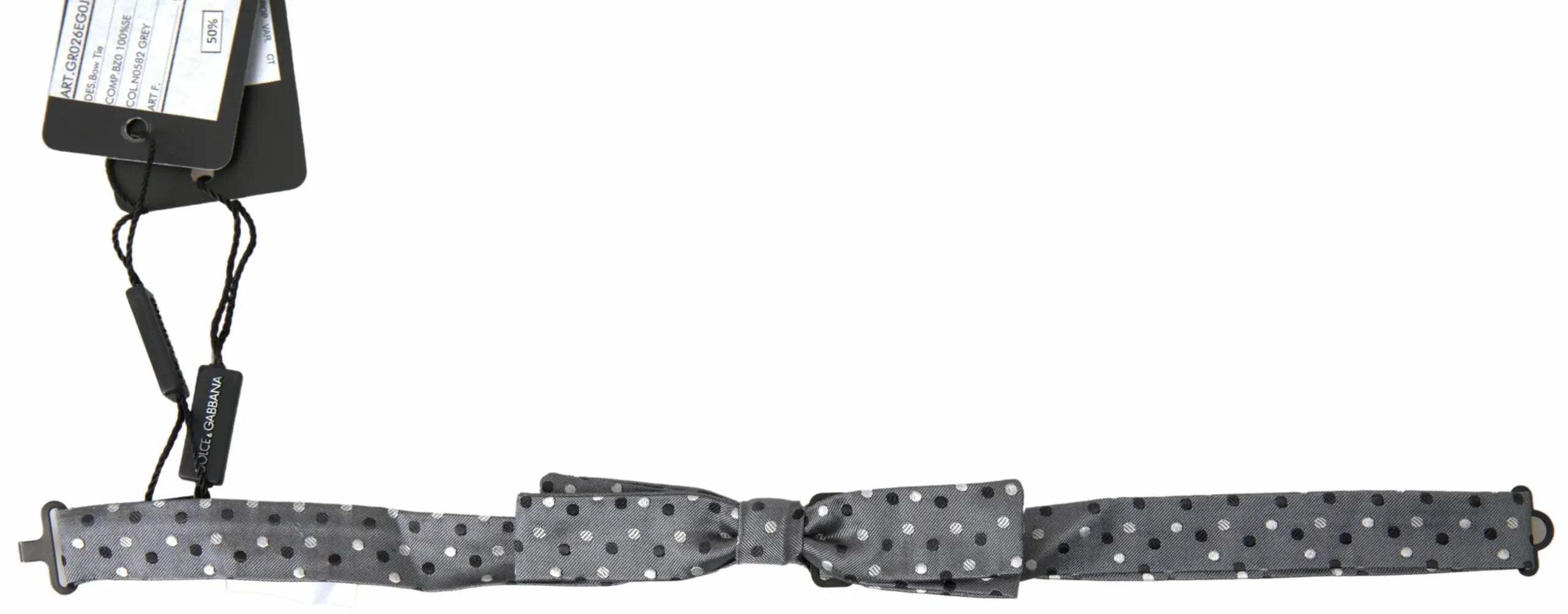 Noeud papillon réglable pour homme dolce & gabbana en soie grise à pois noirs et blancs design classique