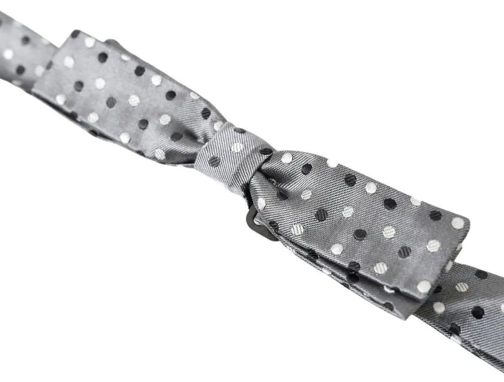Dolce & Gabbana noeud papillon homme réglable en soie gris à pois noirs et blancs en satin