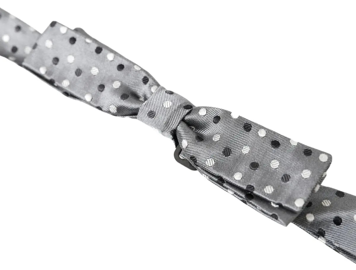 Dolce & Gabbana noeud papillon homme réglable en soie gris à pois noirs et blancs en satin
