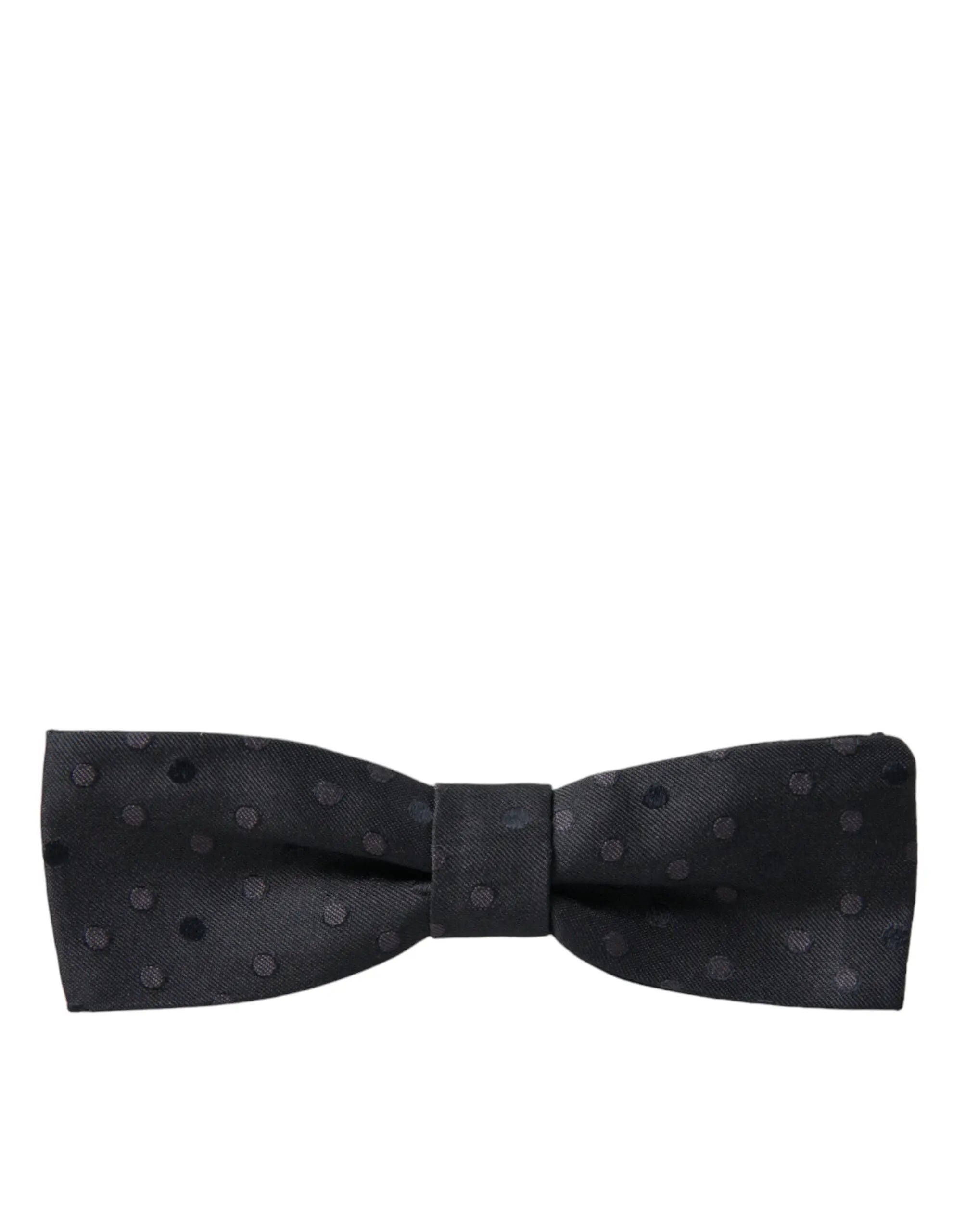 Noeud papillon dolce & gabbana noir à pois gris foncé en satin de soie ajustable pour homme