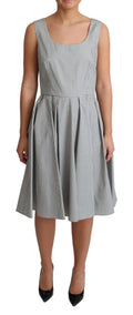Robe a ligne dolce & gabbana en coton gris à motifs à pois avec encolure carrée et jupe évasée sans manches