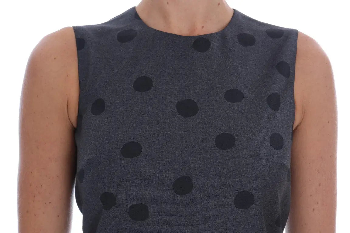 Robe fourreau en laine gris dolce et gabbana sans manches avec tissu texturé et pois noirs audacieux