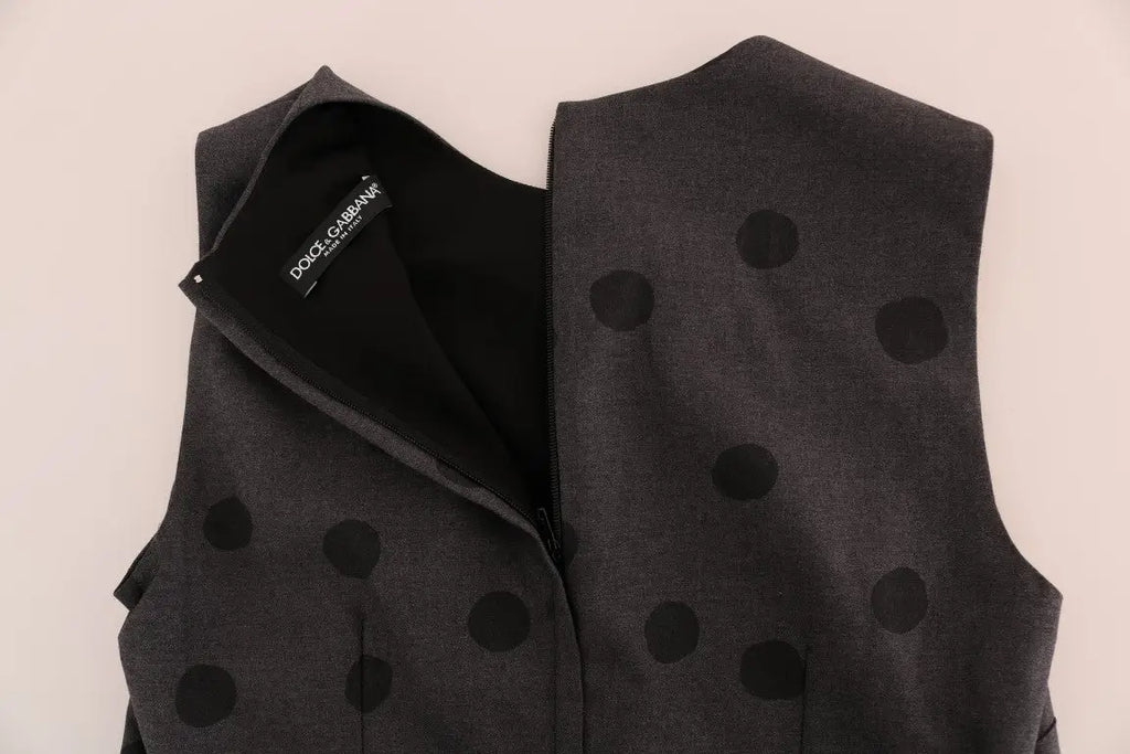 Gilet dolce & gabbana gris foncé à pois noirs avec fermeture éclair pour robe en laine gris à pois duveteux