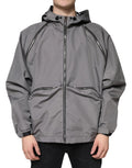 Dolce & gabbana veste à capuche grise pour homme en polyester avec fermeture éclair noire et bandes réfléchissantes, imperméable