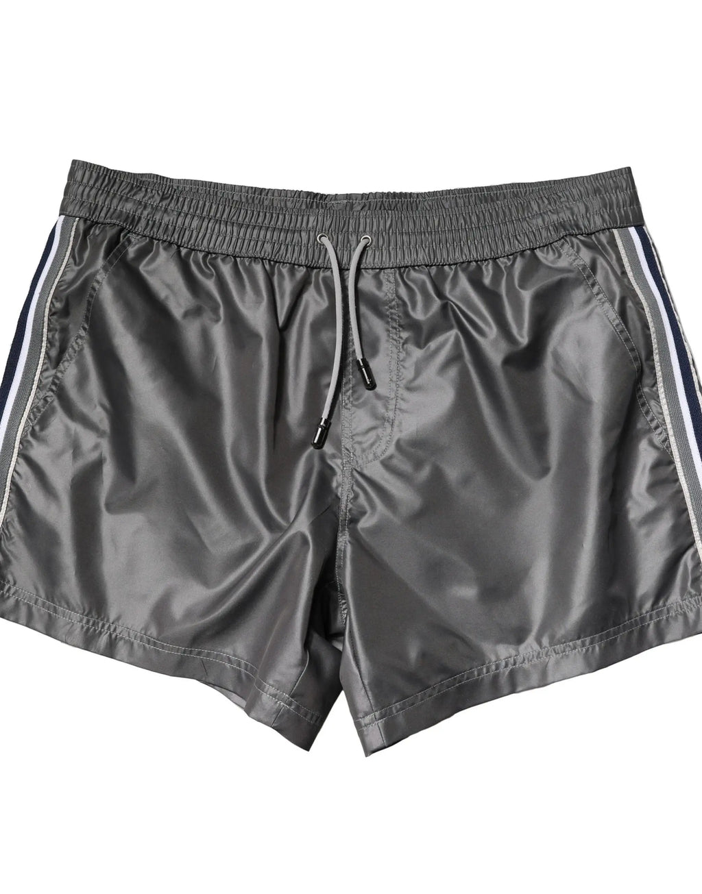 Dolce & gabbana bermuda décontracté gris en polyester avec rayures blanches et marines en satin de maillot de bain