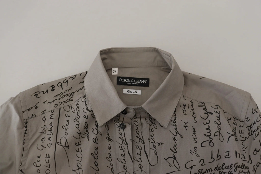 Chemise beige dolce & gabbana en coton slim à imprimé texte manuscrit noir pour homme