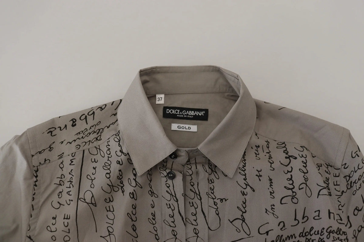 Chemise beige dolce & gabbana en coton slim à imprimé texte manuscrit noir pour homme