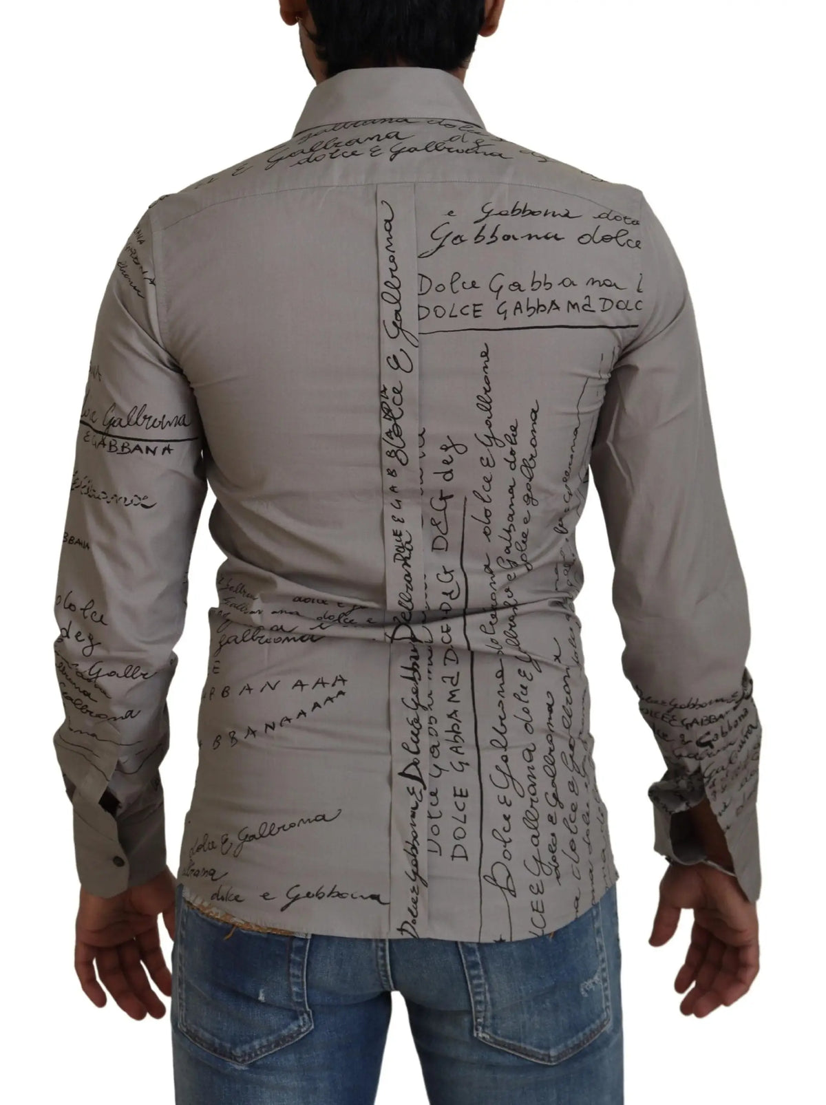 Chemise gris clair dolce & gabbana en coton slim avec design manuscrit distinctif au dos et aux manches