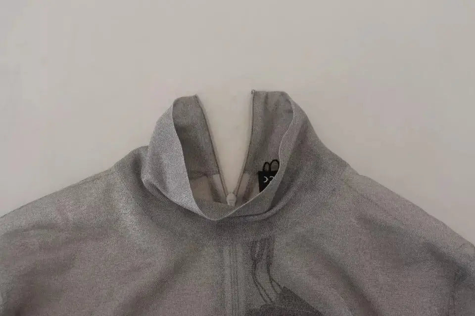 Dolce & gabbana pull-over col roulé transparent gris en tissu maille avec imprimé graphique subtil devant