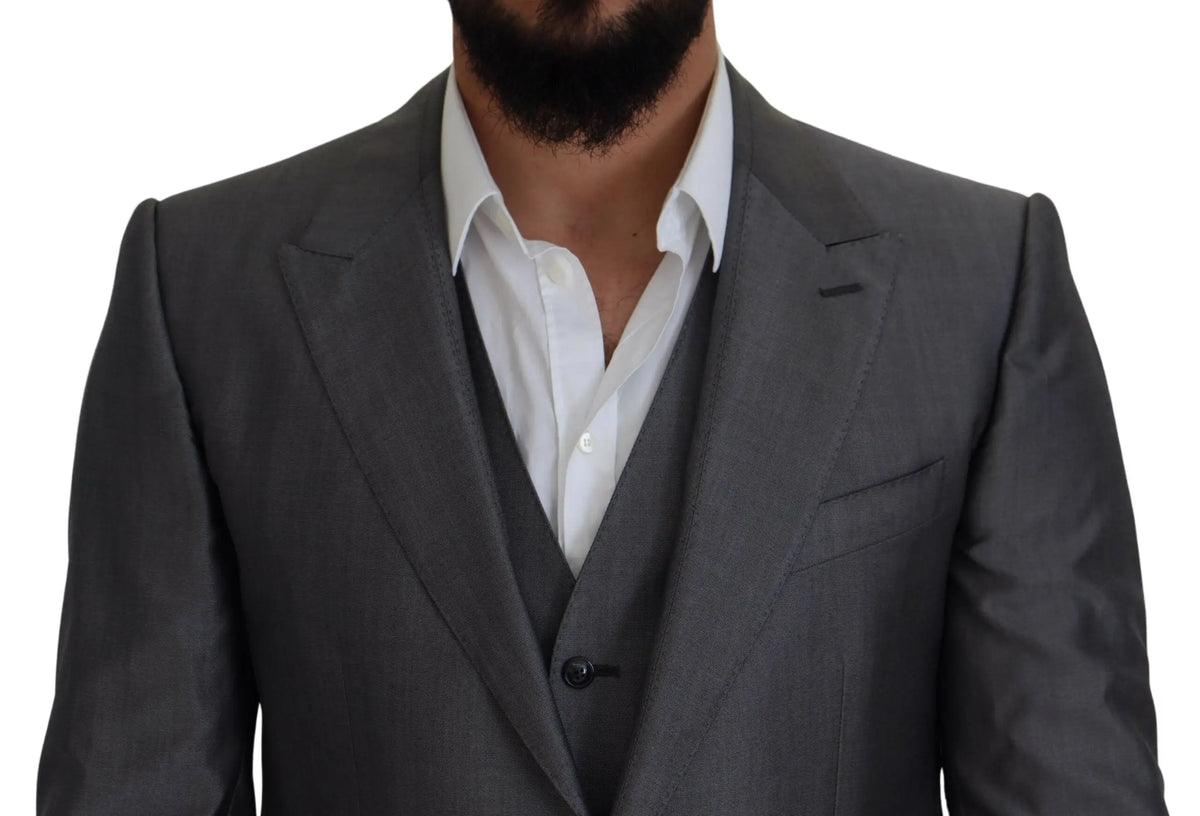 Costume trois pièces slim fit gris dolce & gabbana sicilia en tissu charbon avec chemise blanche élégante