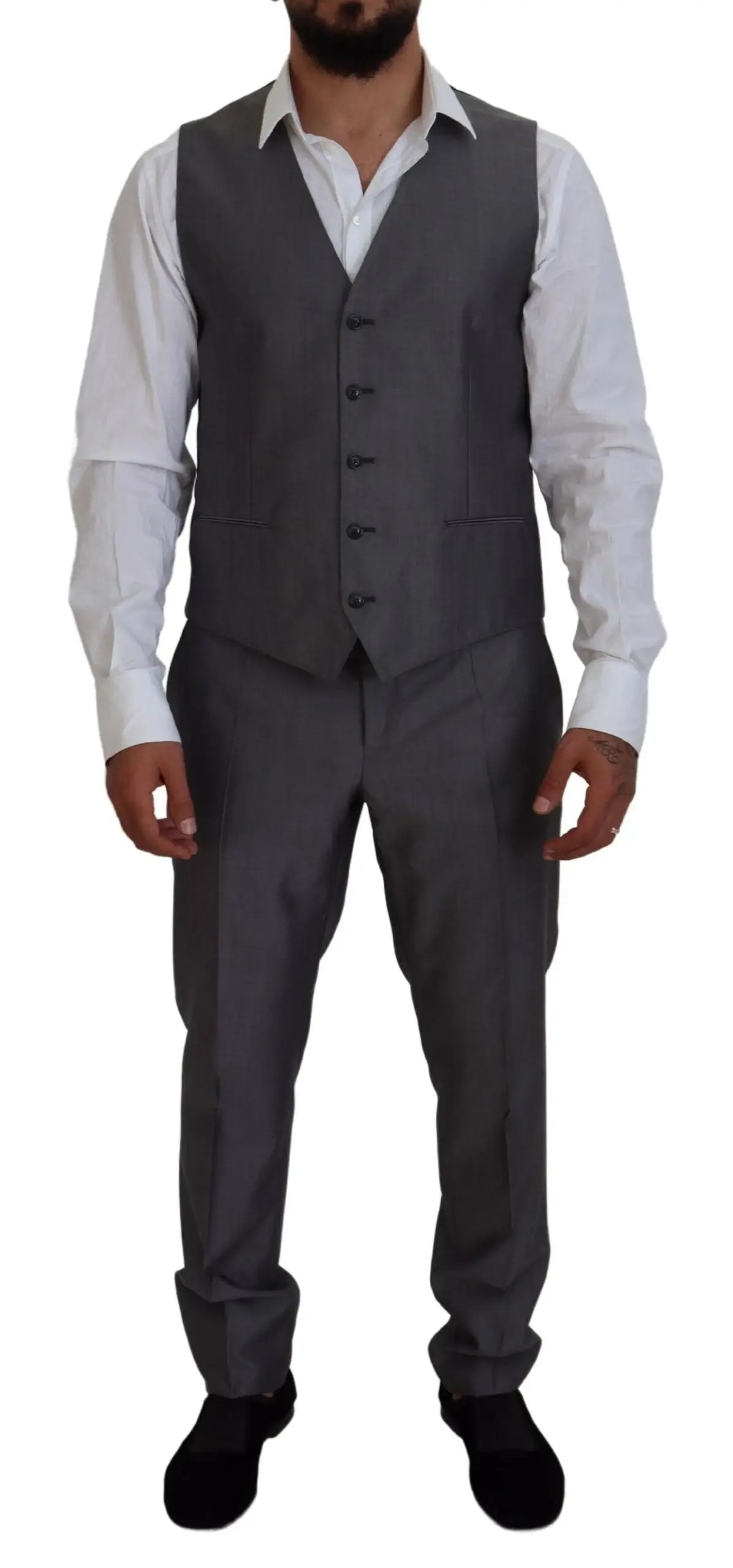 Gilet gris en laine dolce & gabbana avec cinq boutons noirs et coupe ajustée classique pour costume sicilia