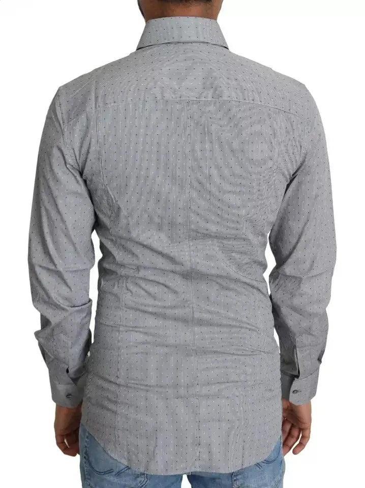 Chemise formelle grise dolce et gabbana sicilia à boutons avec motif à petits pois subtils semi ajustée