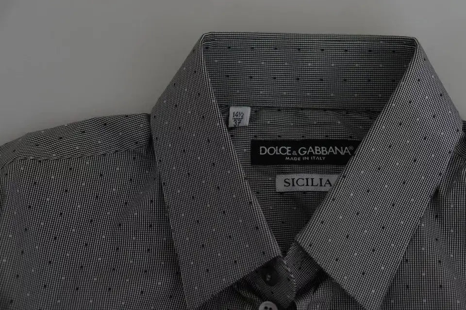 Chemise formelle dolce & gabbana sicilia grise à pois subtils motifs gris et noir semi ajustée