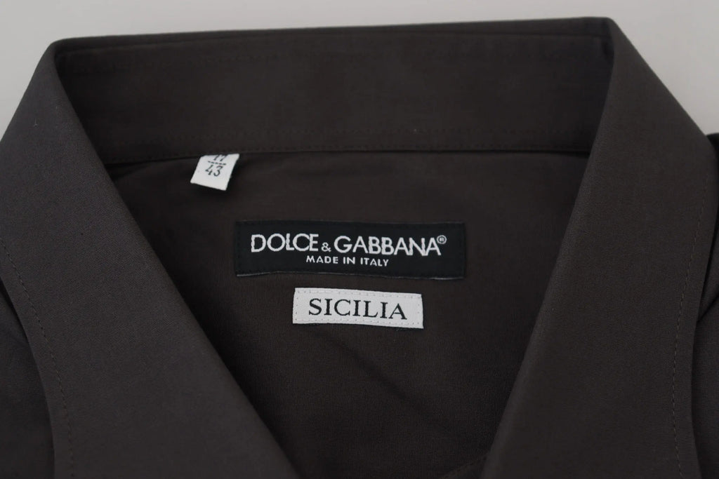 Chemise de ville dolce & gabbana sicilia noire avec col ajusté et savoir-faire italien slim fit en tissu stretch