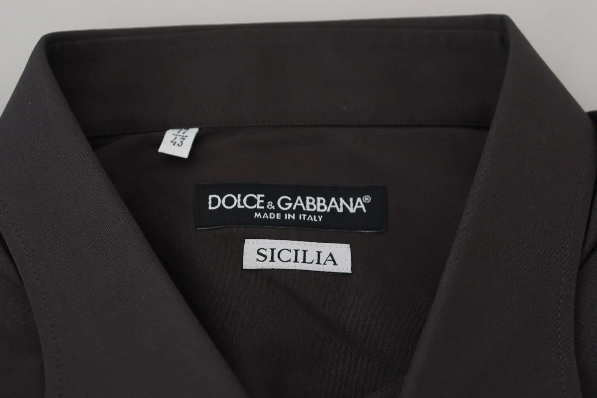 Chemise de ville dolce & gabbana sicilia noire avec col ajusté et savoir-faire italien slim fit en tissu stretch