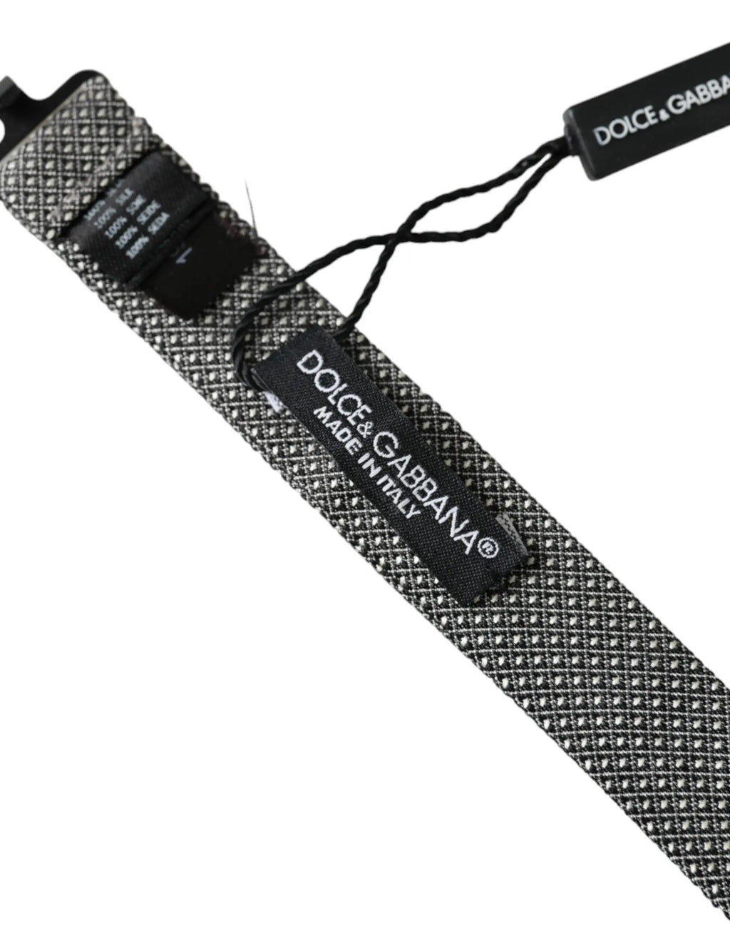 Dolce & gabbana papillon pour homme en soie grise avec motif géométrique noir et argent ajustable