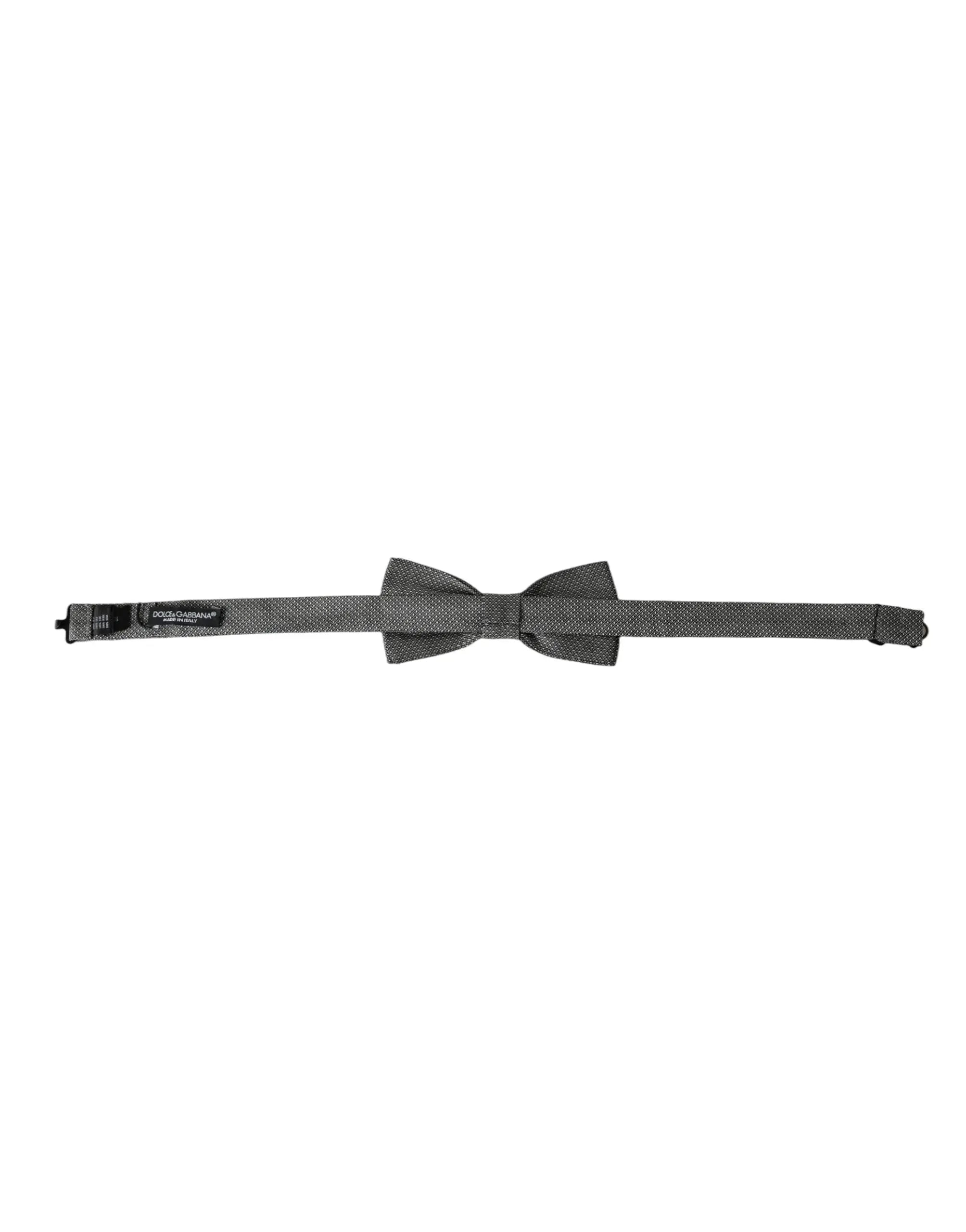 Un noeud papillon dolce & gabbana gris en soie avec motif et tissage texturé ajustable pour un ajustement parfait