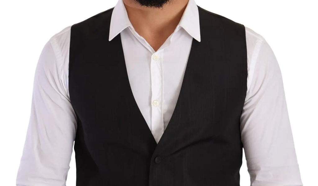 Dolce & gabbana gray silk slim fit waistcoat formal vest with a sleek black tailored fit and subtle texture