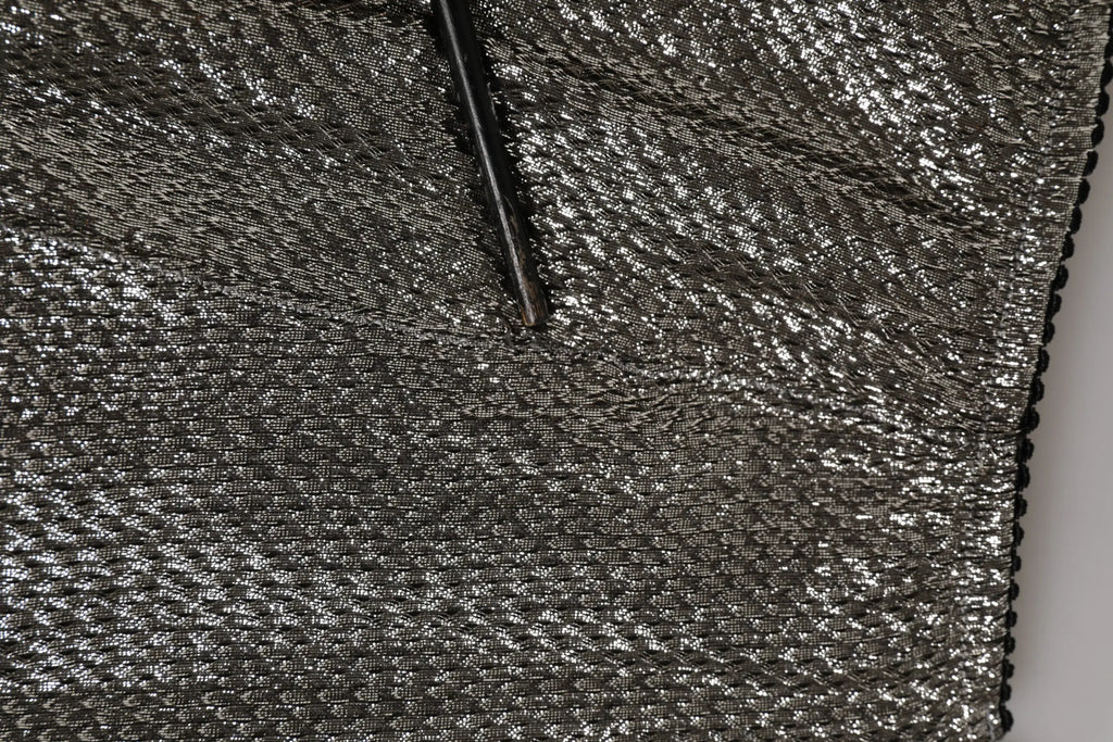 Tissu métallique brillant gris avec couture noire bordant le slip gainant extensible en soie dolce & gabbana