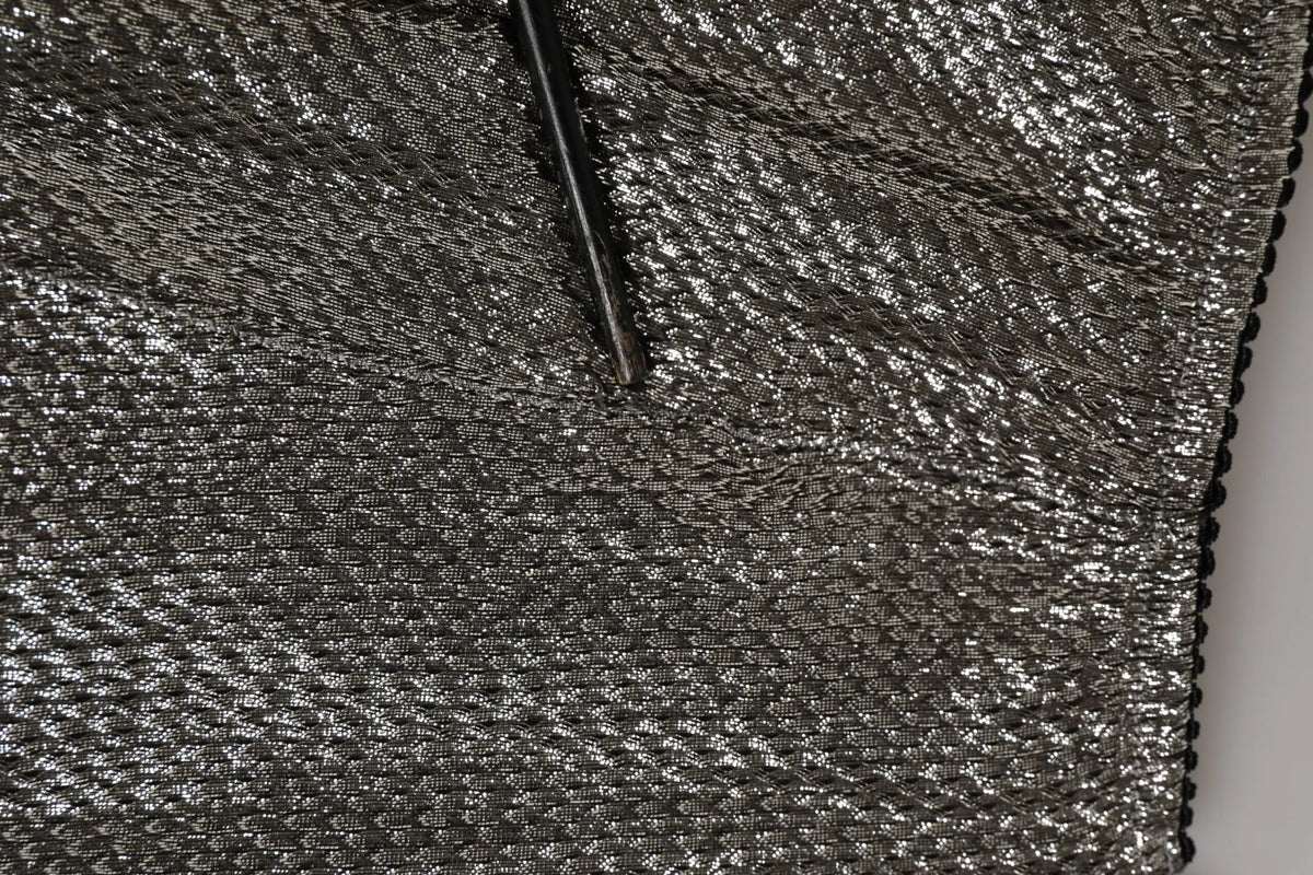 Tissu métallique brillant gris avec couture noire bordant le slip gainant extensible en soie dolce & gabbana