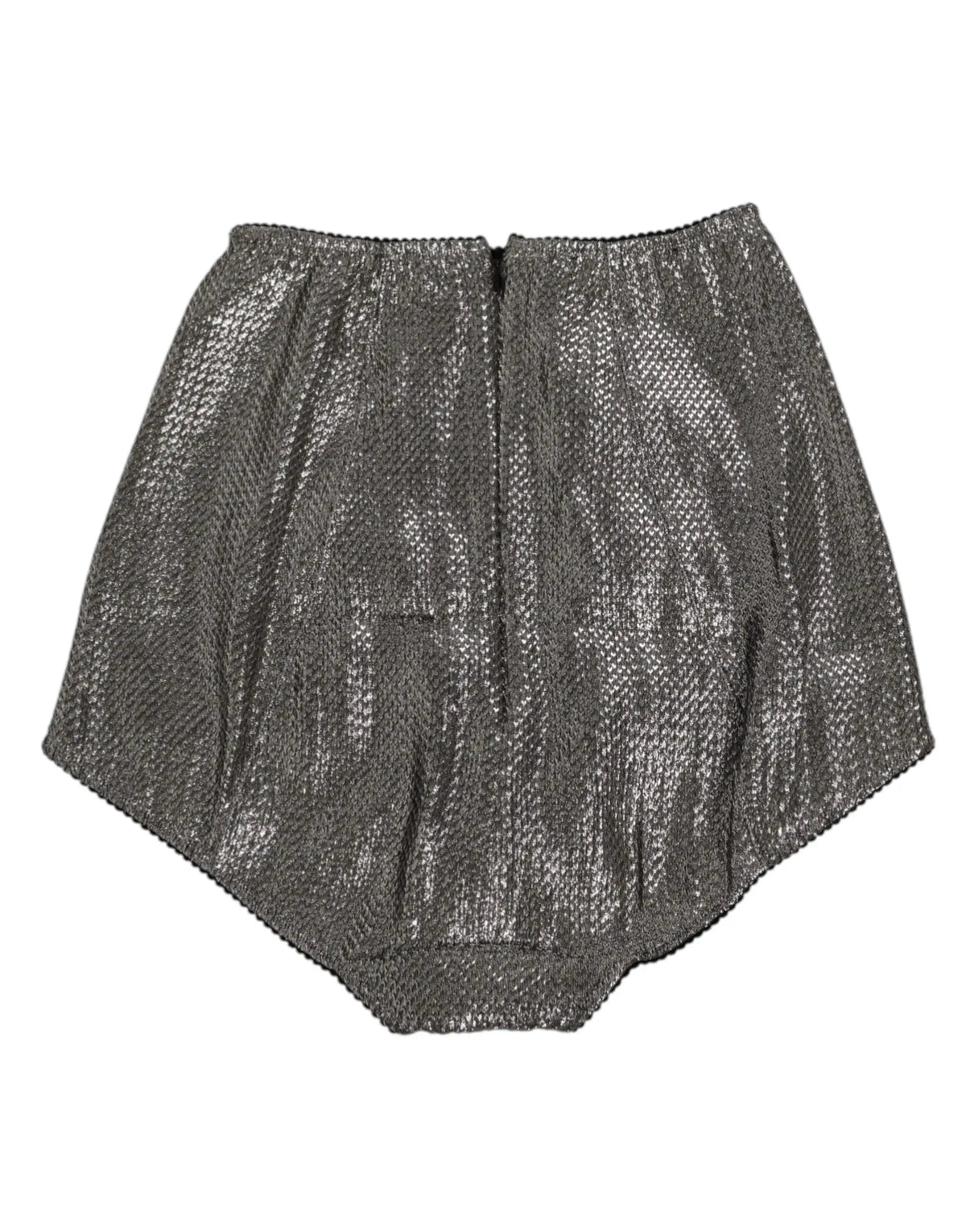 Shorts en maille métallisée argentée brillante dolce & gabbana avec taille haute élastique et fermeture éclair avant
