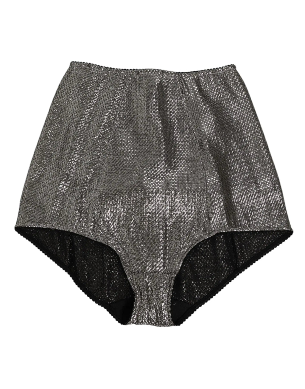 Slip gainant dolce & gabbana en soie gris avec culotte taille haute argentée brillante texturée et dentelle noire