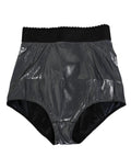 Slip short dolce & gabbana en soie grise extensible avec taille élastique festonnée noir métallique brillant