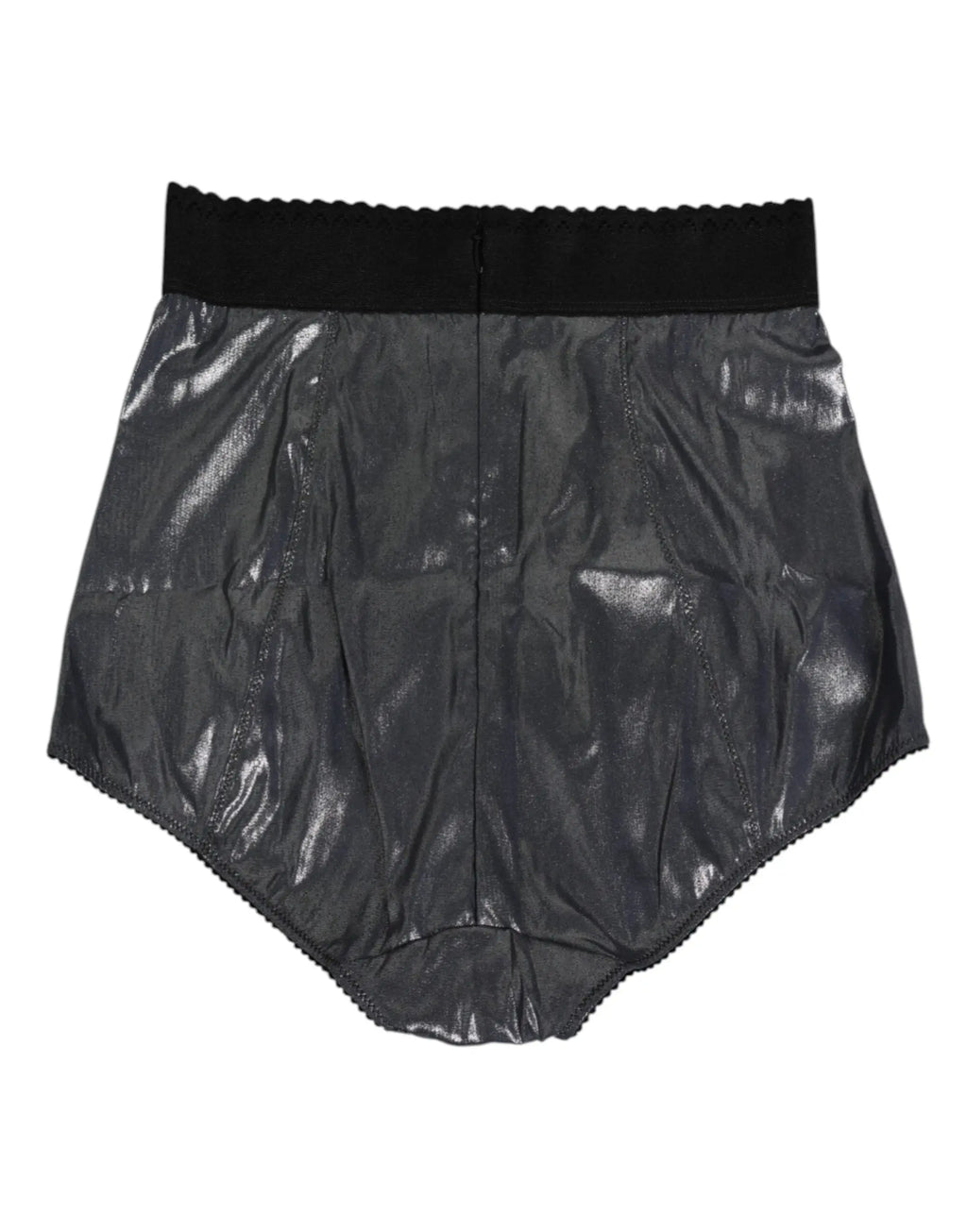 Short noir en cuir verni avec ceinture festonnée et bordure en dentelle pour le slip ceinture extensible en soie grise dolce gabbana