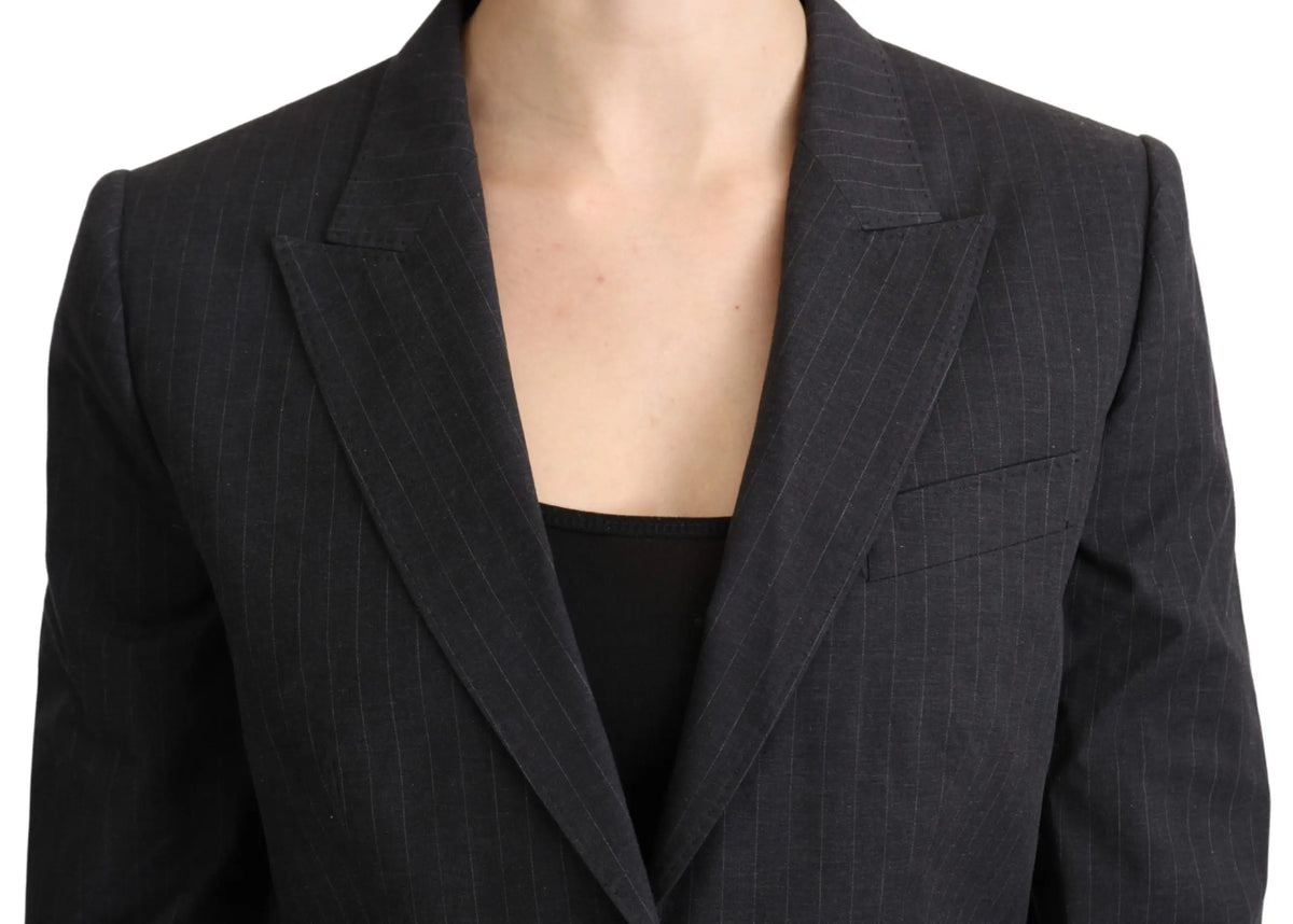 Blazer noir à rayures fines dolce & gabbana en coton avec coupe ajustée et revers crantés