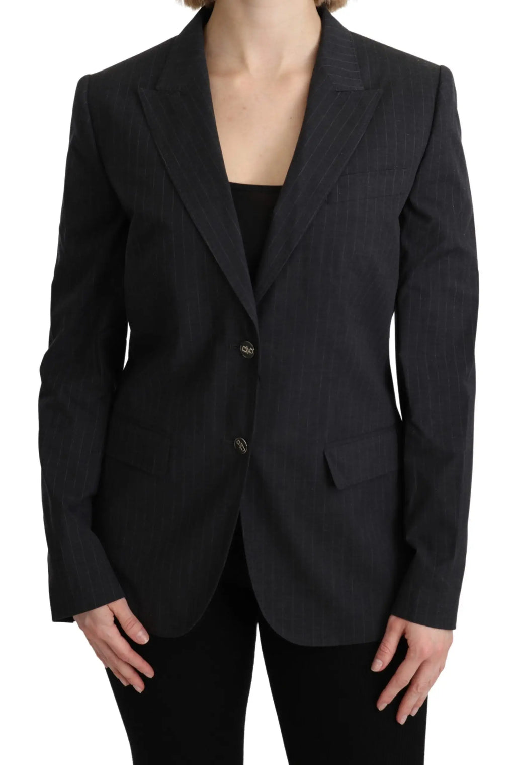 Blazer dolce & gabbana gris en coton à coupe ajustée avec rayures noires et deux boutons sur le devant
