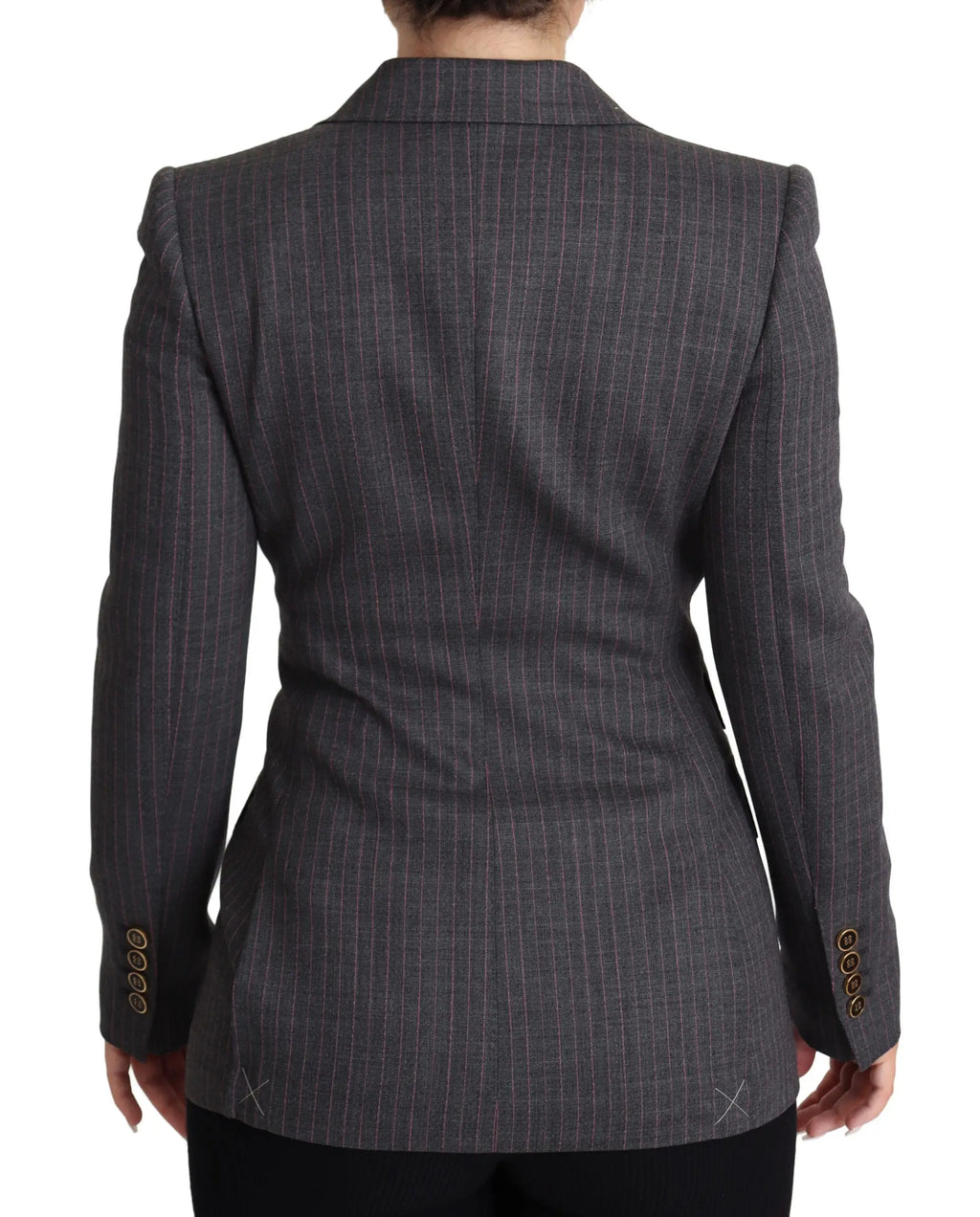 Dolce & gabbana gray single breasted fitted blazer en laine avec fines rayures rouges et blanches et boutons dorés