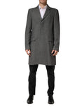 Dolce & gabbana manteau trench homme gris en laine à chevrons simple boutonnage avec col cranté et poches avant à rabat