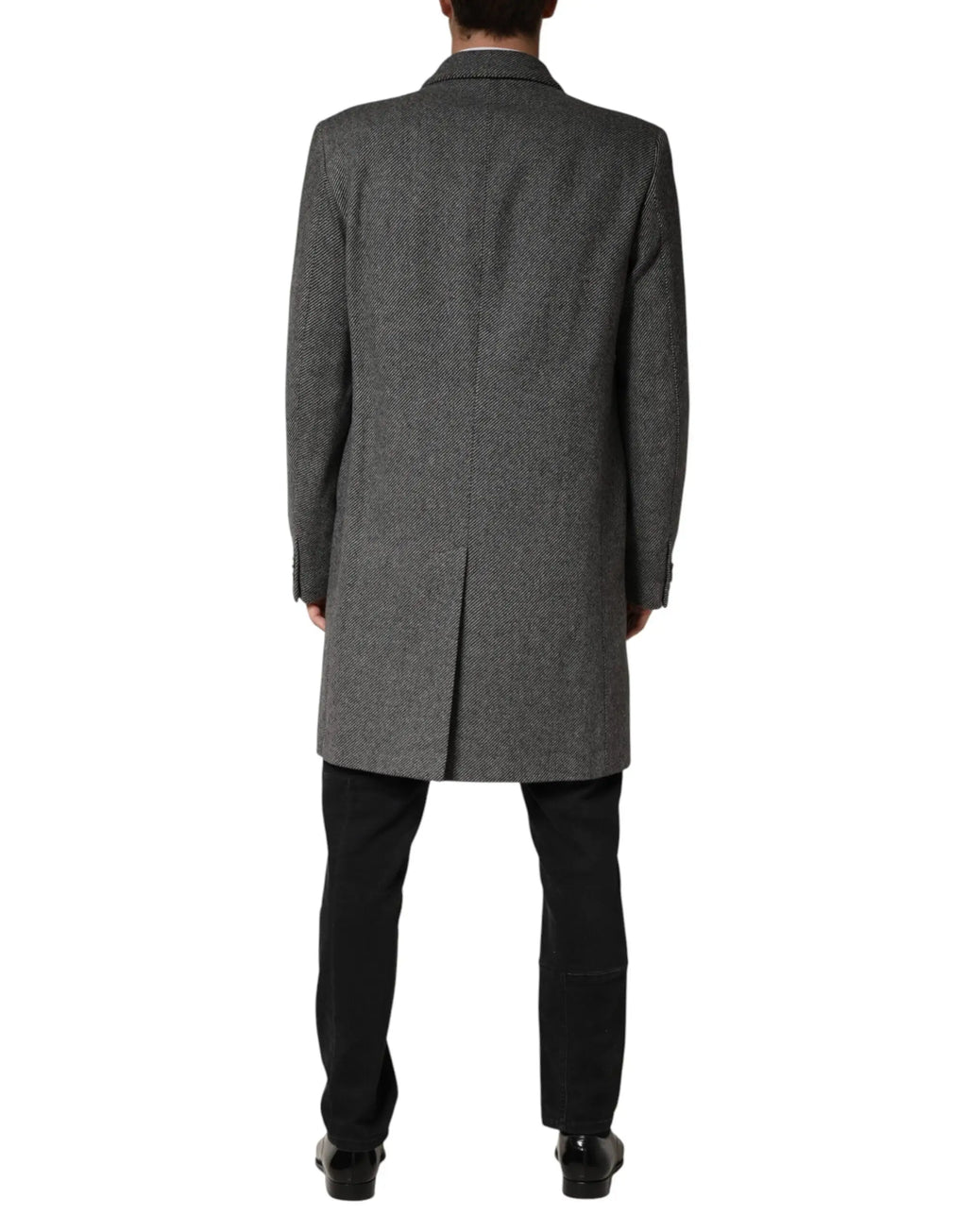 Dolce & gabbana manteau trench gris simple boutonnage en laine chevron avec col à revers et manches droites