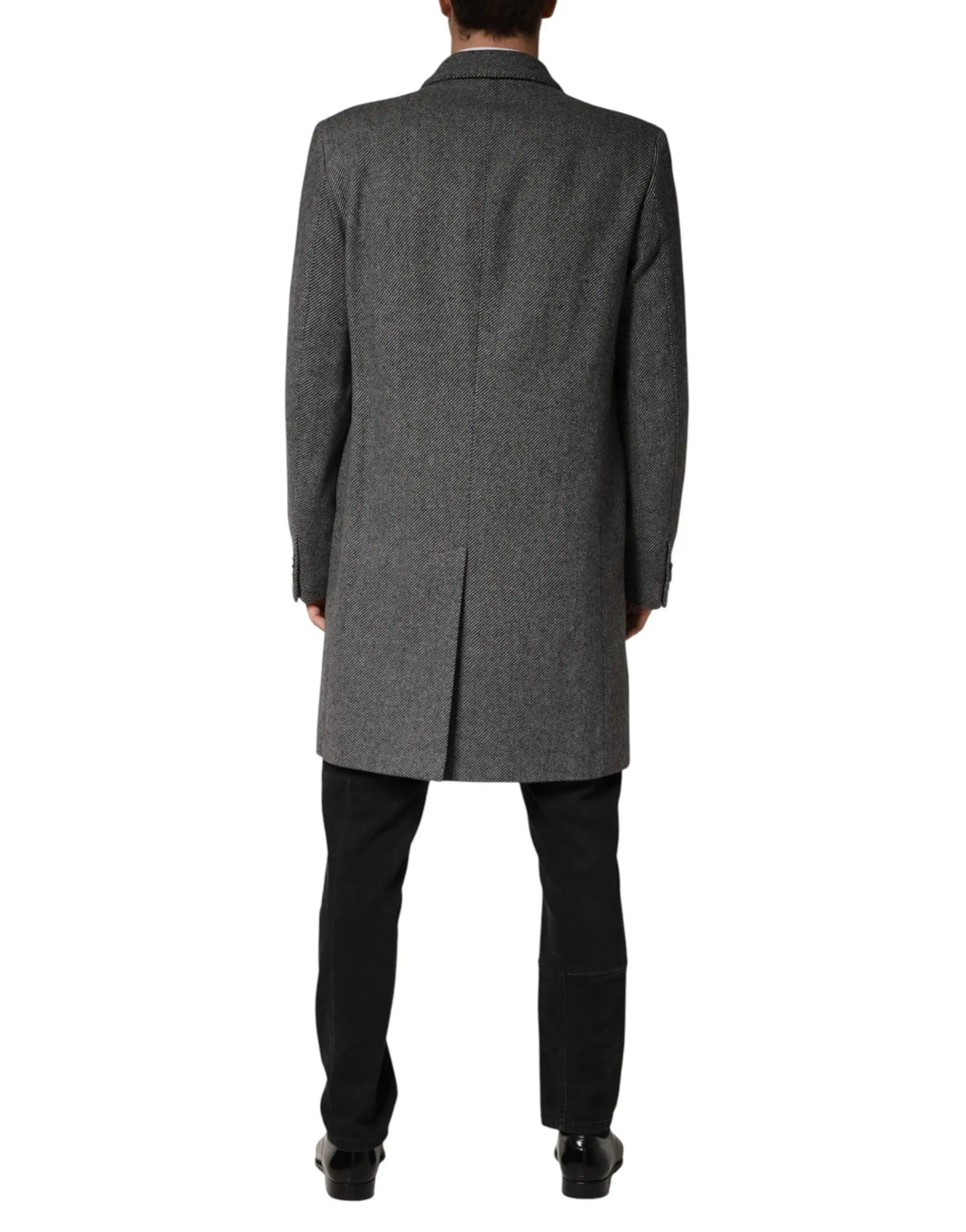 Dolce & gabbana manteau trench gris simple boutonnage en laine chevron avec col à revers et manches droites