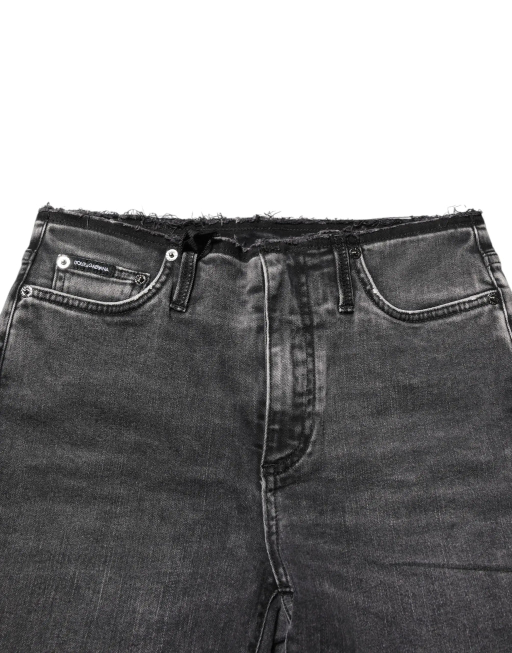 Jean skinny en coton gris dolce & gabbana avec taille effilochée et patch logo sur la poche avant droite