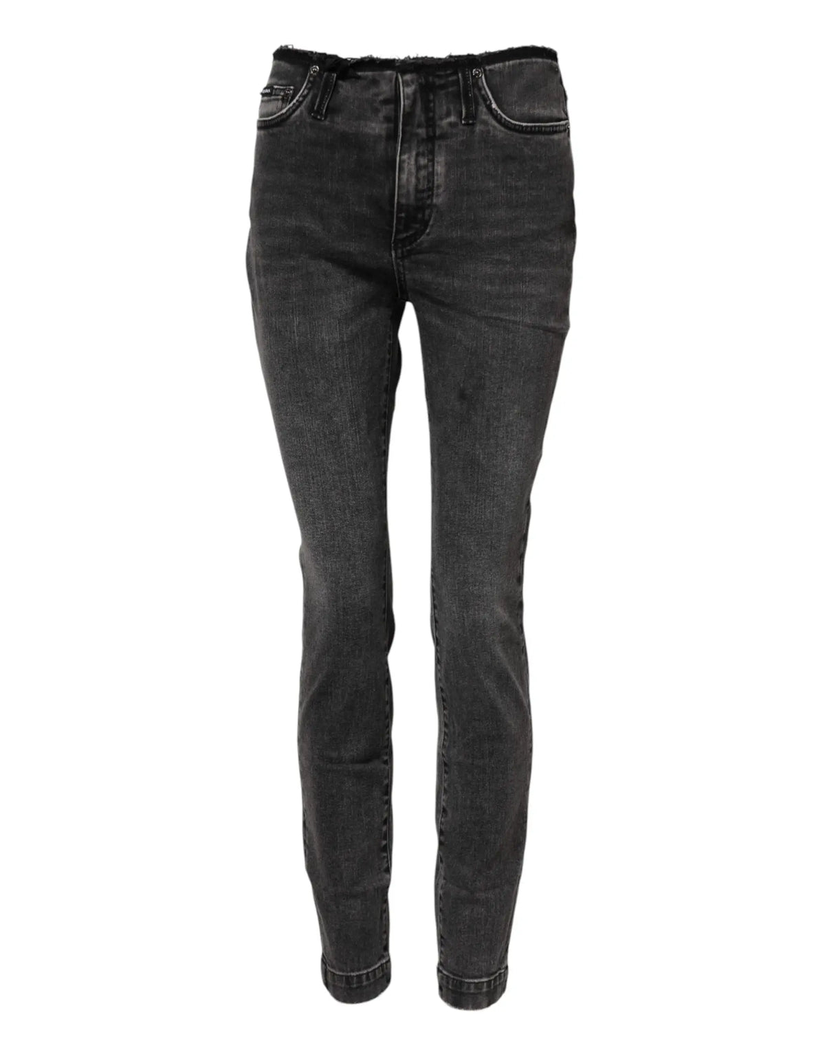 Jeans en denim gris dolce & gabbana skinny en coton taille mi-haute avec coupe slim et détails déchirés