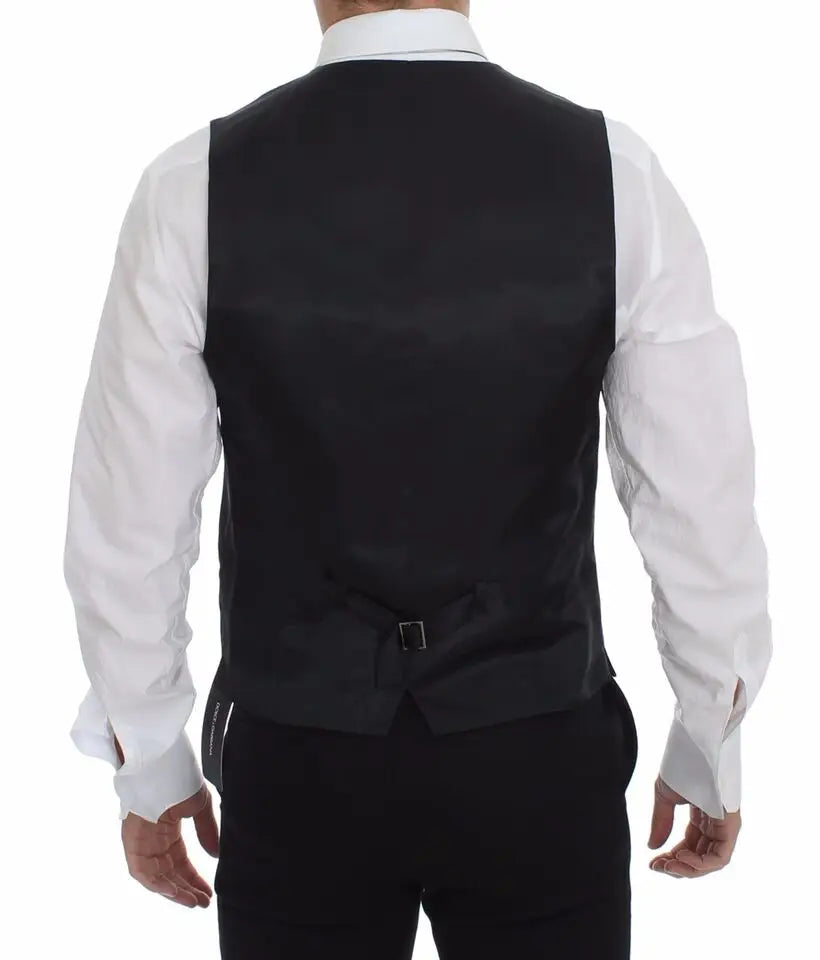 Gilet en satin noir dolce & gabbana slim fit élégant avec un léger brillant pour tenue formelle