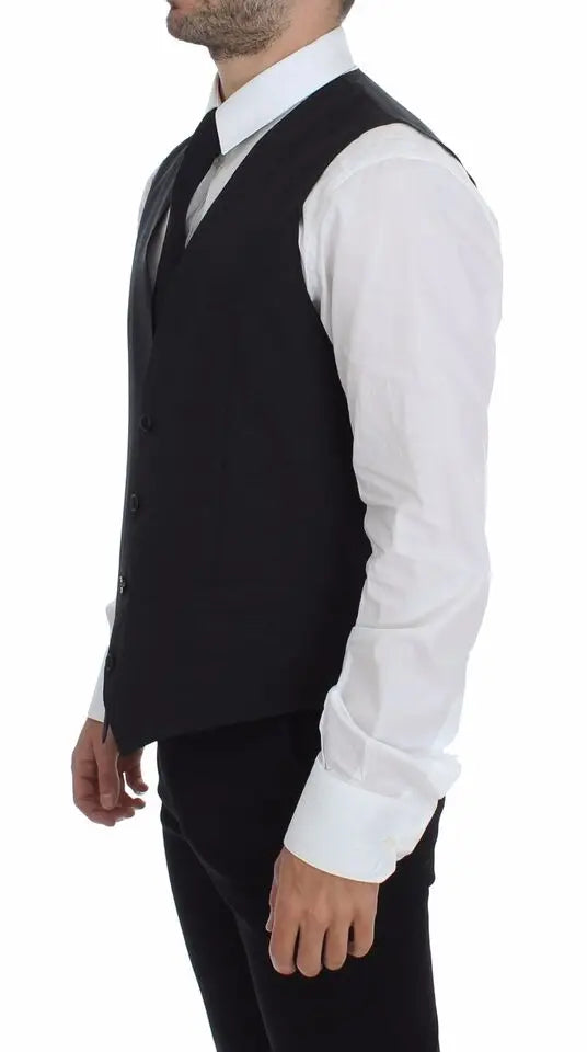 Dolce & gabbana gray slim fit button front formal vest with black tailored sleek design and subtle button detailing