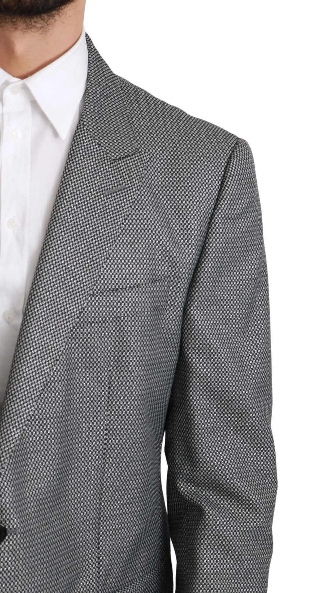 Blazer dolce gabbana gris slim fit en tissu texturé à motif géométrique subtil pour tenue formelle