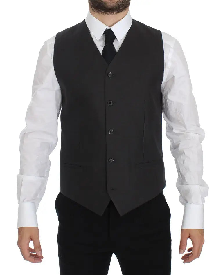 Gilet en laine noir avec cinq boutons foncés et coupe ajustée classique pour veste en lin gris dolce & gabbana slim fit